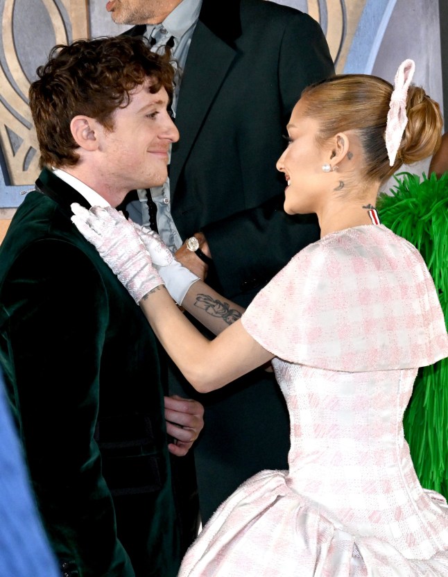 Ethan Slater, Ariana Grande at the "Wicked" Los Angeles Premiere at the Dorothy Chandler Pavilion on November 9, 2024 in Los Angeles, California. (Photo by Gilbert Flores/Variety via Getty Images)
