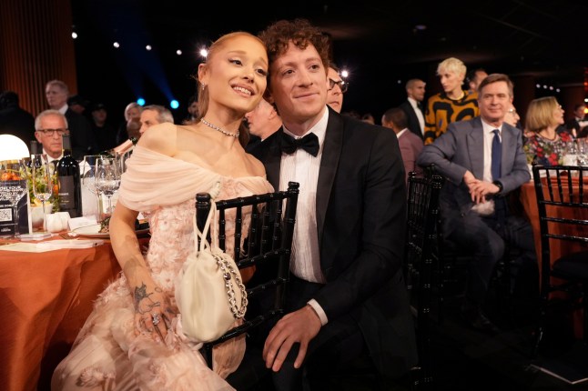 Ariana Grande, left, and Ethan Slater in the audience during the 31st annual Screen Actors Guild Awards on Sunday, Feb. 23, 2025, at the Shrine Auditorium in Los Angeles. (AP Photo/Chris Pizzello)