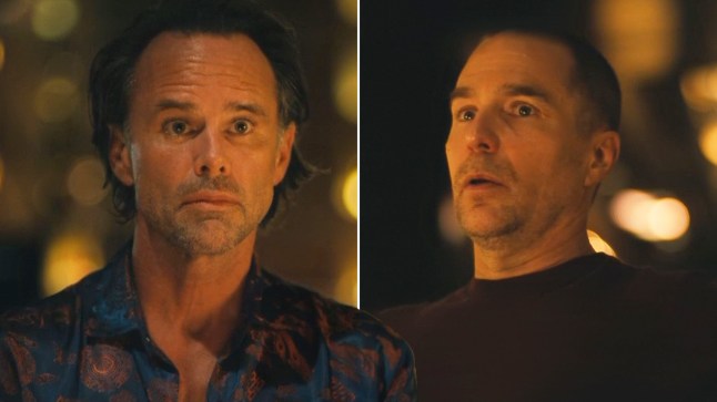 A composite image of Walton Goggins as Rick and Sam Rockwell as Frank in The White Lotus