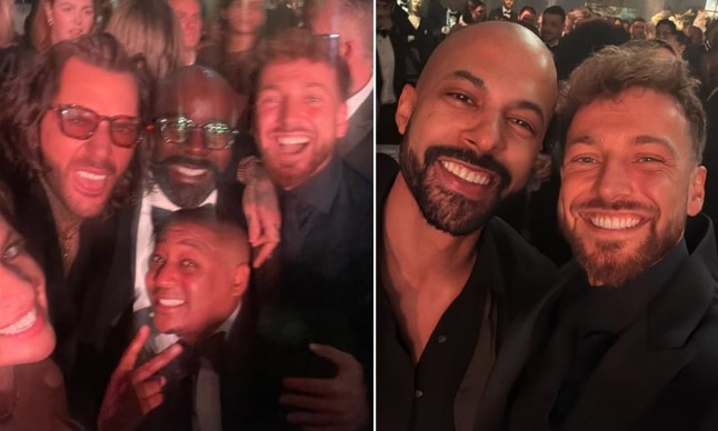 A compilation image of Pete Wicks and Sam Thompson celebrating Marvin Humes' birthday
