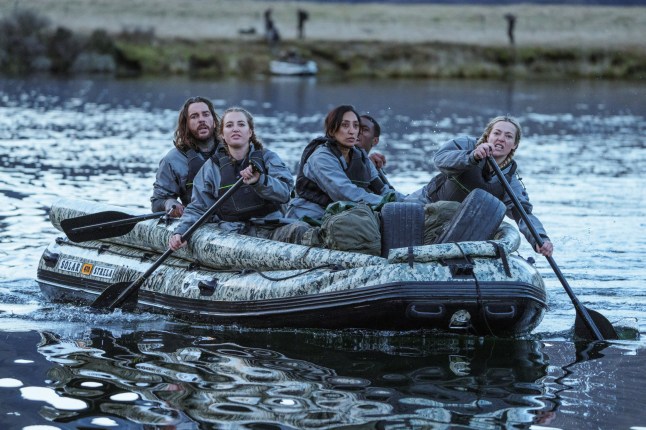 Pictured: Pete Wicks, Cherry Healey, Georgia Harrison, Shazia Mirza and Ovie Soko/Race to base task