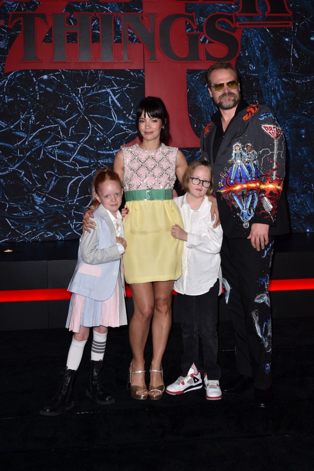 Mandatory Credit: Photo by Kristin Callahan/REX/Shutterstock (12940933df) Lily Allen, left, and David Harbour with daughters Marnie Rose Cooper and Ethel Cooper 'Stranger Things 4' World film premiere, Arrivals, Brooklyn, New York, USA - 14 May 2022