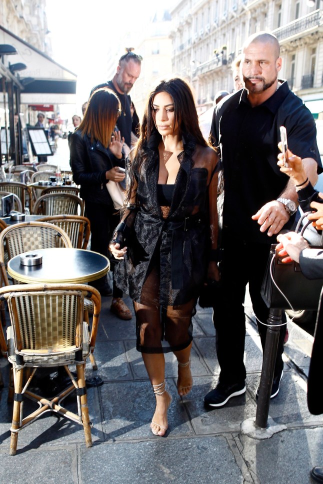 Kim Kardashian and her bodyguard Pascal Duvier seen out and about in Paris before the robbery on October 2, 2016 in Paris. (Photo by Mehdi Taamallah/NurPhoto via Getty Images)
