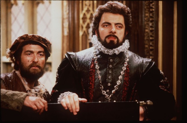 BBC TV programme Blackadder, 'Blackadders Christmas Carol', 1989. L-R Tony Robinson and Rowan Atkinson.