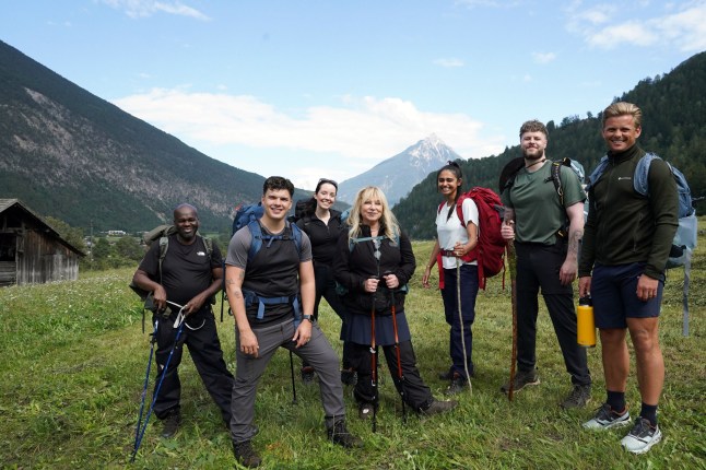 EMBARGOED TO 2000 MONDAY MARCH 17 For use in UK, Ireland or Benelux countries only Undated BBC handout photo of (left to right) Daliso Chaponda, Harry Clark, Stefanie Reid, Helen Lederer, Nelufar Hedayat, Jay McGuiness, and Jeff Brazier in Pilgrimage: The Road Through The Alps. The Alps is a three-part series which will follow The Wanted star McGuiness, The Traitors winner Harry Clark, comedian Helen Lederer, and TV personality Jeff Brazier among other celebrities in their pilgrimage walk in the Austrian village of Inzing, 17km outside the Tyrolean capital of Innsbruck, and end in the foothills of the Swiss Alps, Einsiedeln Abbey near Zurich. Issue date: Monday March 17, 2025. PA Photo. See PA story SHOWBIZ Pilgrimage. Photo credit should read: CTVC Production/BBC/PA/PA Wire NOTE TO EDITORS: Not for use more than 21 days after issue. You may use this picture without charge only for the purpose of publicising or reporting on current BBC programming, personnel or other BBC output or activity within 21 days of issue. Any use after that time MUST be cleared through BBC Picture Publicity. Please credit the image to the BBC and any named photographer or independent programme maker, as described in the caption.